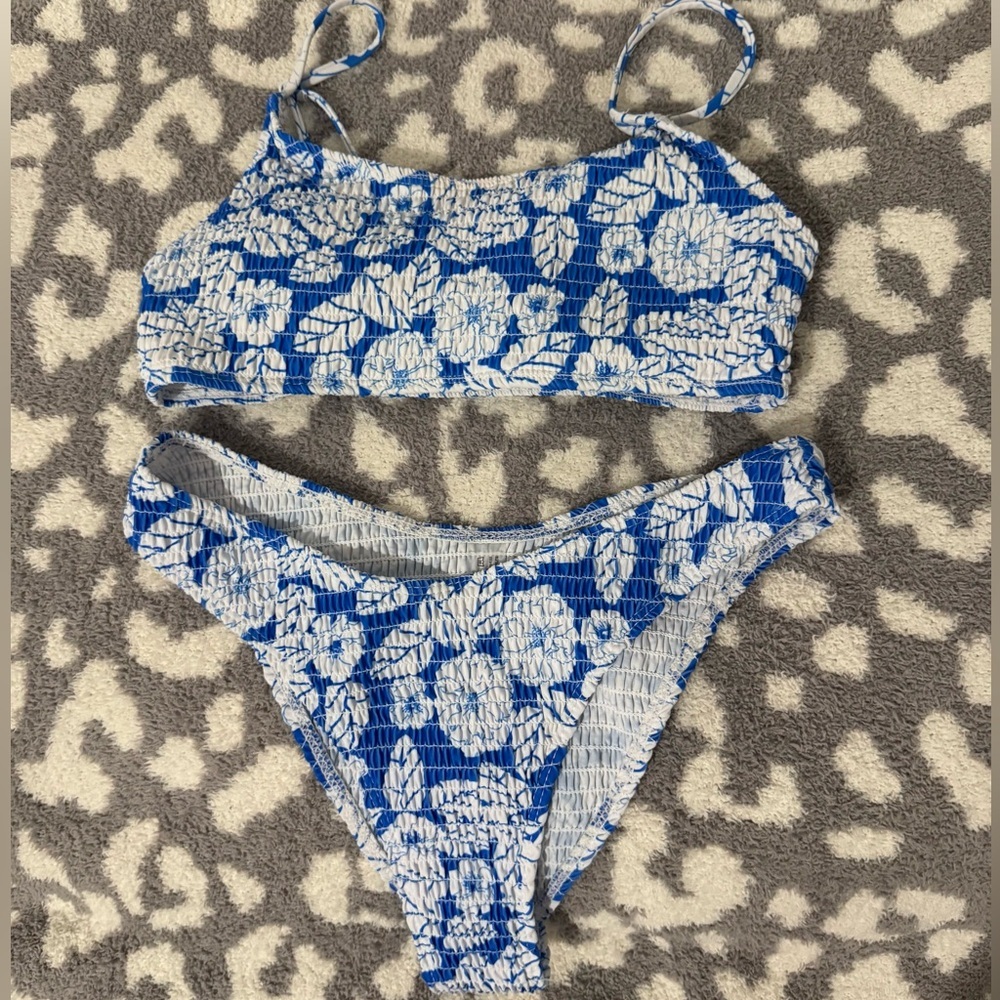 Blue and White Floral Bikini Set